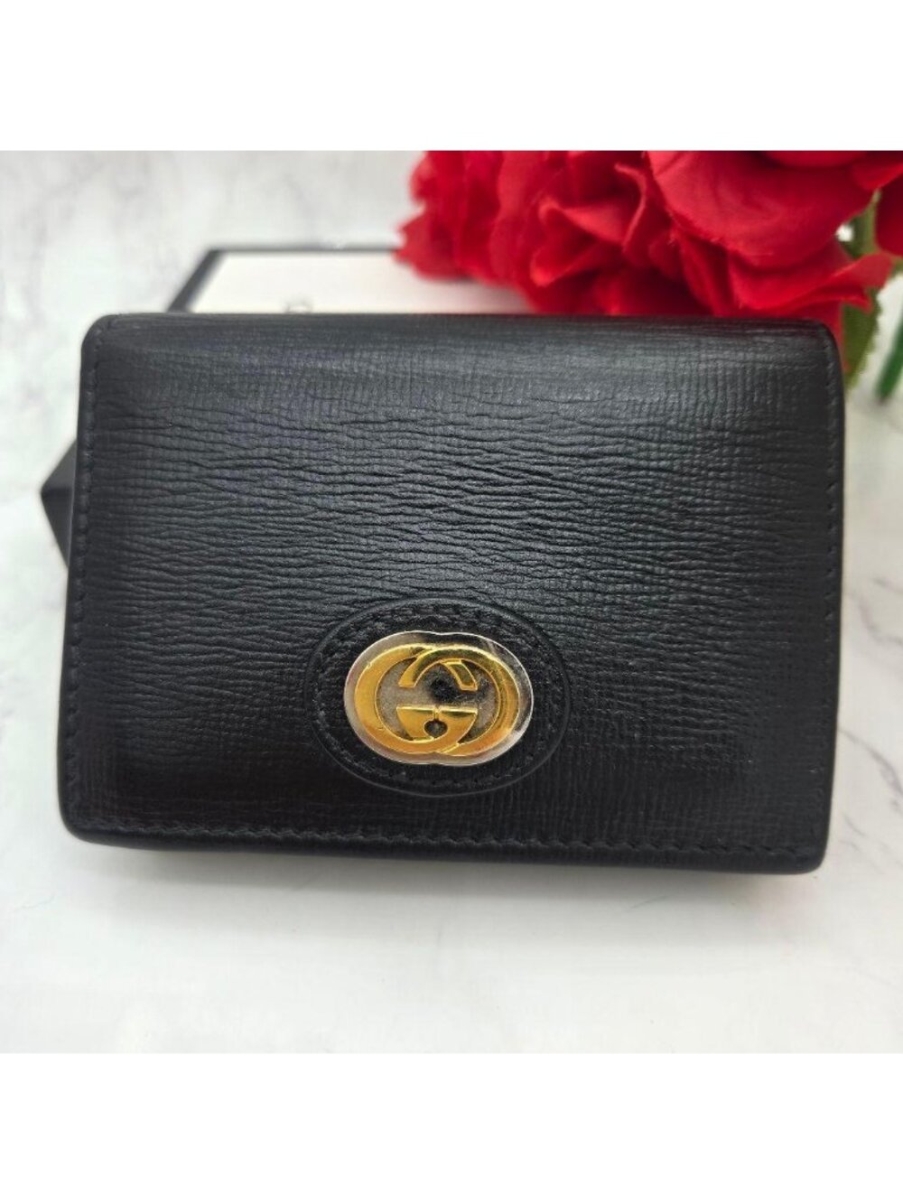 Gucci Bifold Wallet Marina GG Leather Black